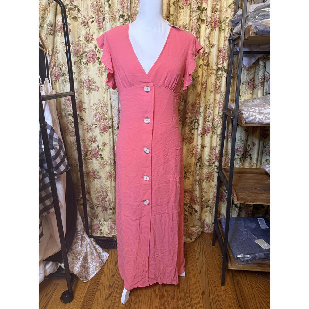 NWT! BB Dakota That's Amore Midi Dress Coral Ruffle Sleeves Size 6